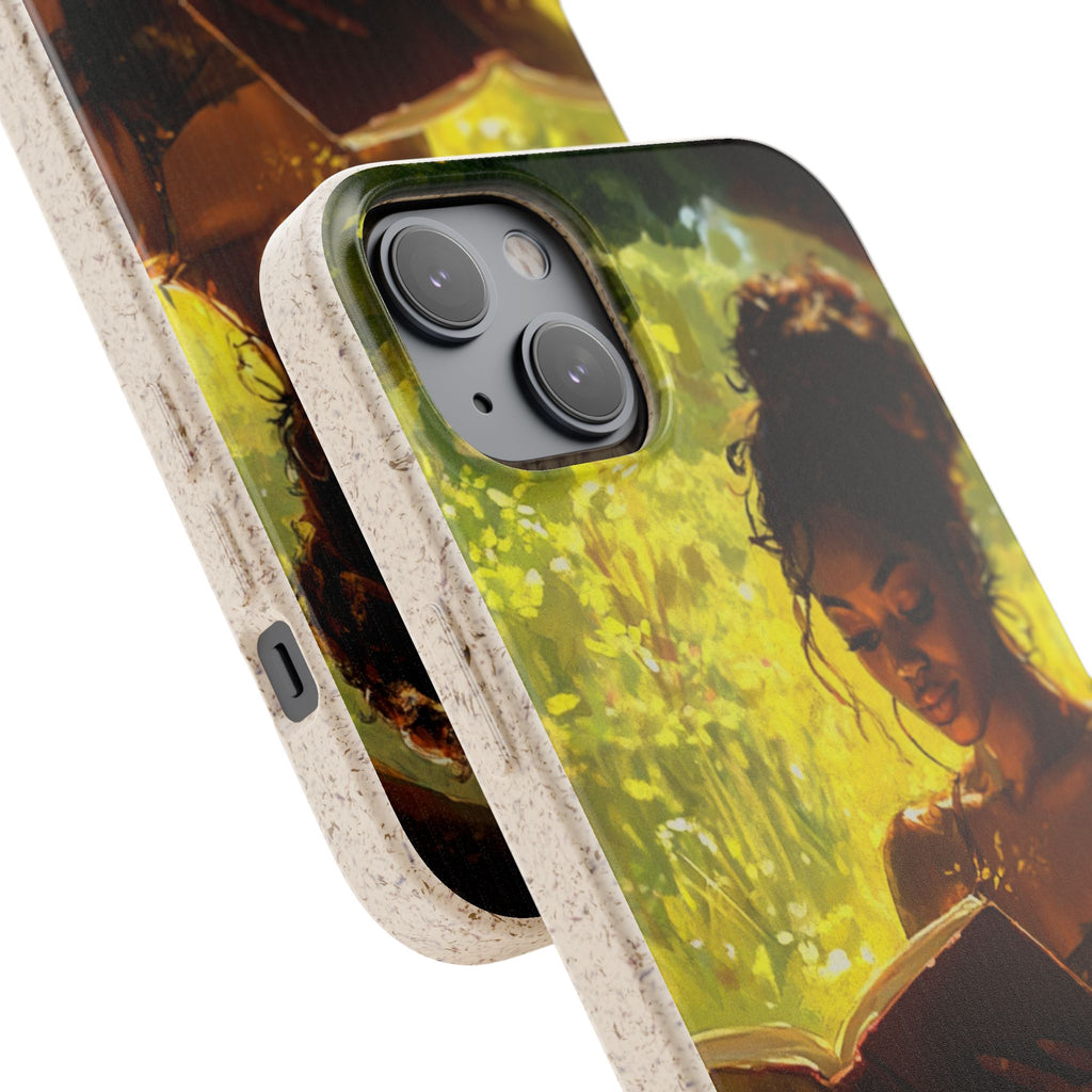 Eco-Friendly Biodegradable Phone Case with Black Woman Reading