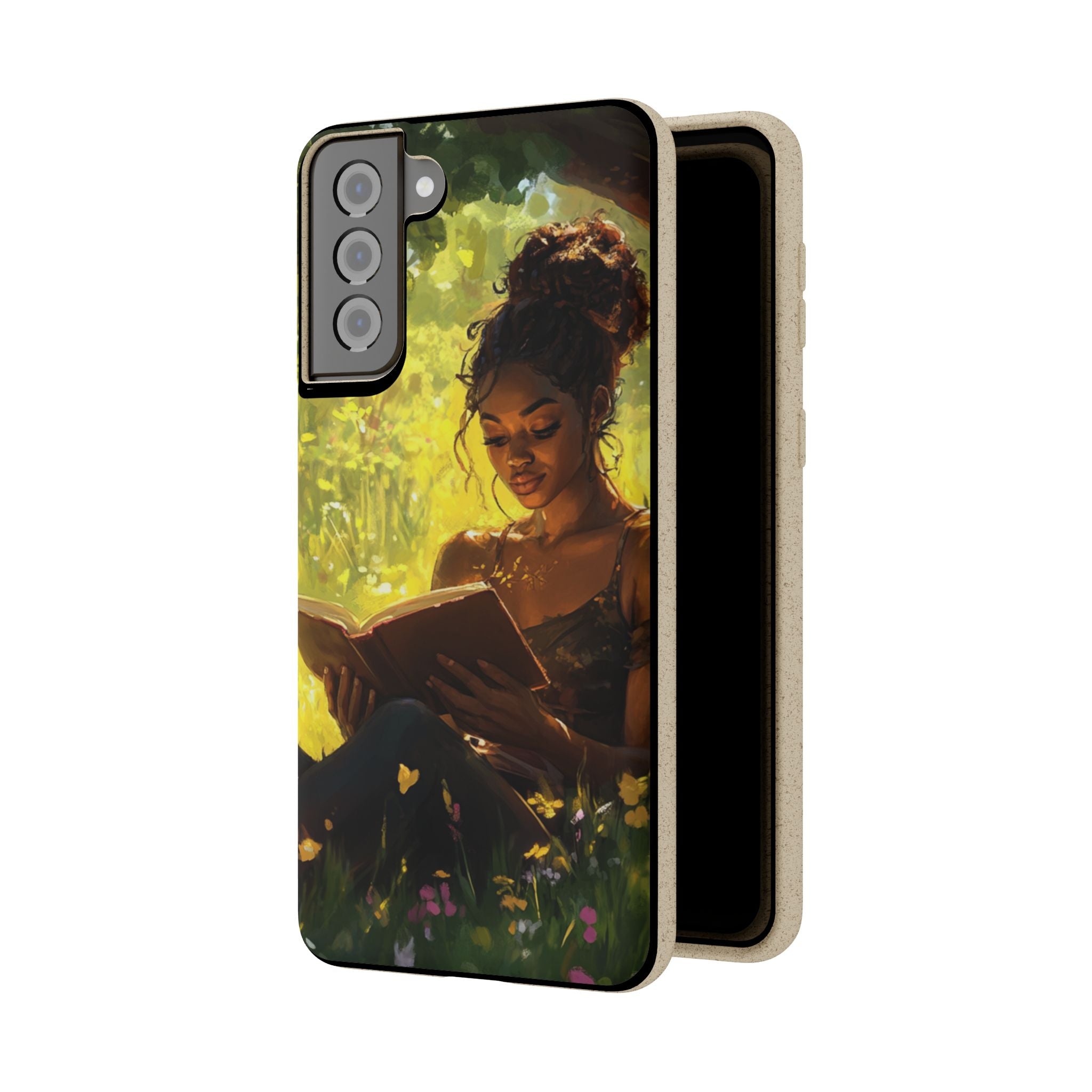 Eco-Friendly Biodegradable Phone Case with Black Woman Reading
