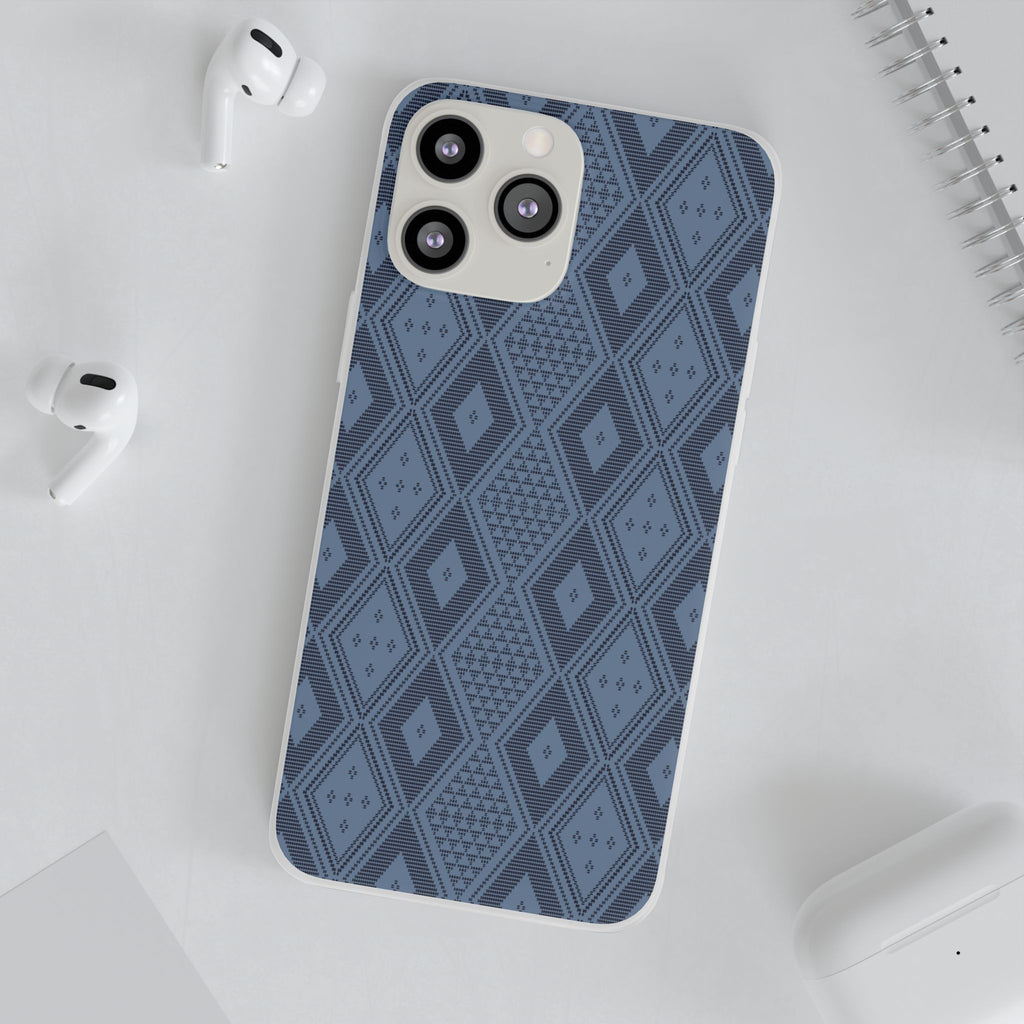Blue geometric pattern inspired in Guinea Bissau Panu di Pinti fabric, stylish Flexi Cases, designed to elevate your phone's look while providing ultimate protection.