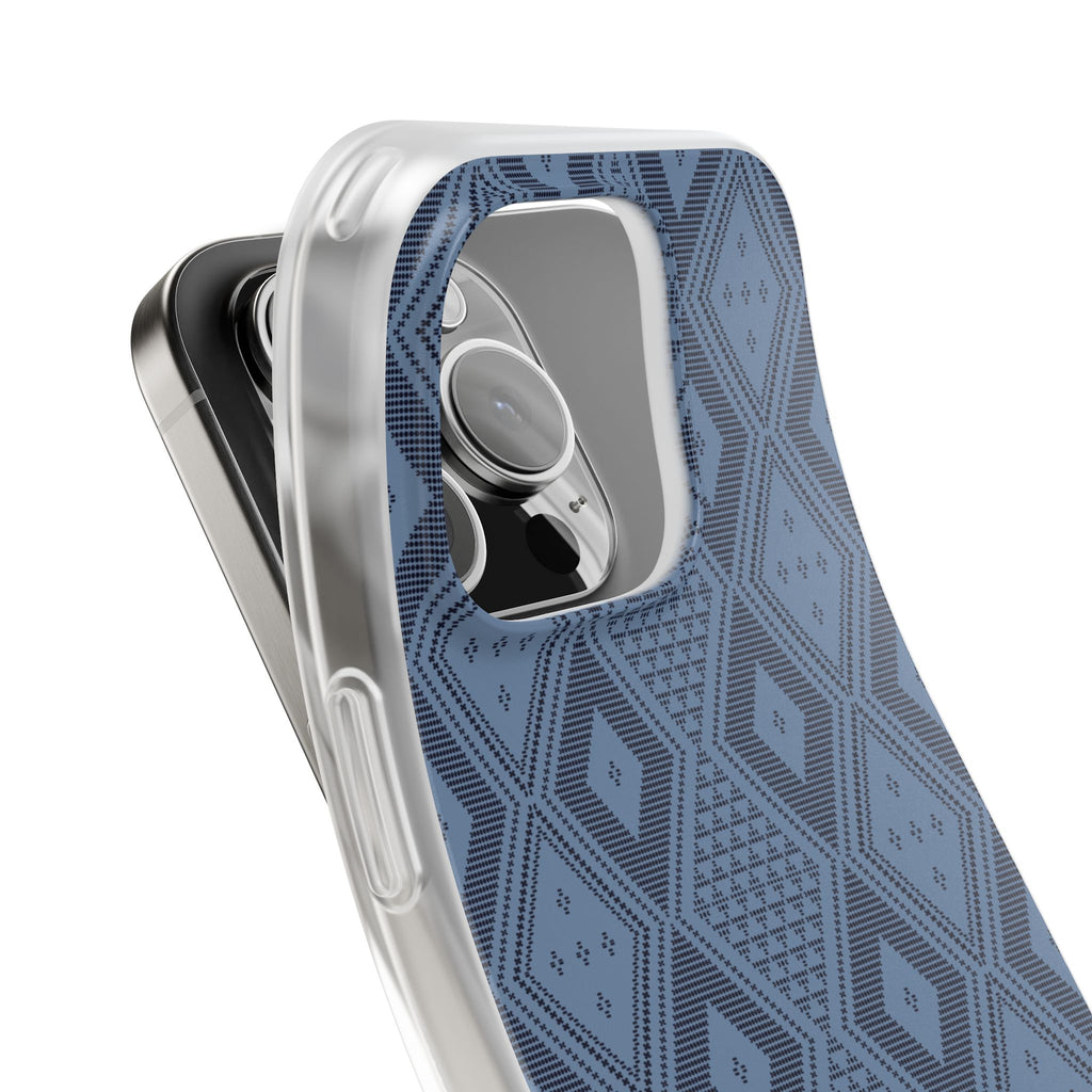 Blue geometric pattern inspired in Guinea Bissau Panu di Pinti fabric, stylish Flexi Cases, designed to elevate your phone's look while providing ultimate protection.