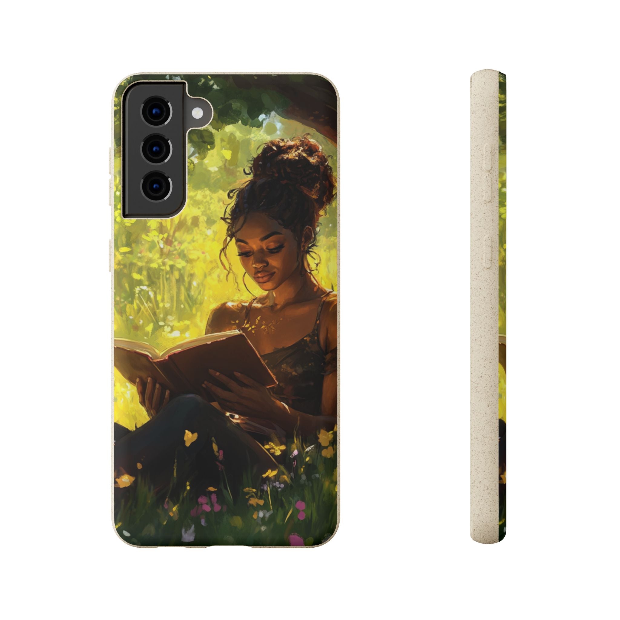 Eco-Friendly Biodegradable Phone Case with Black Woman Reading