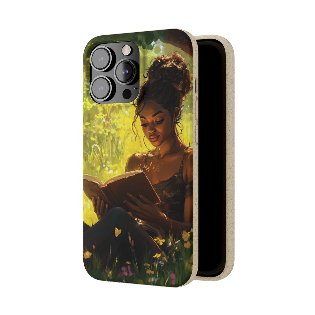 Eco-Friendly Biodegradable Phone Case with Black Woman Reading