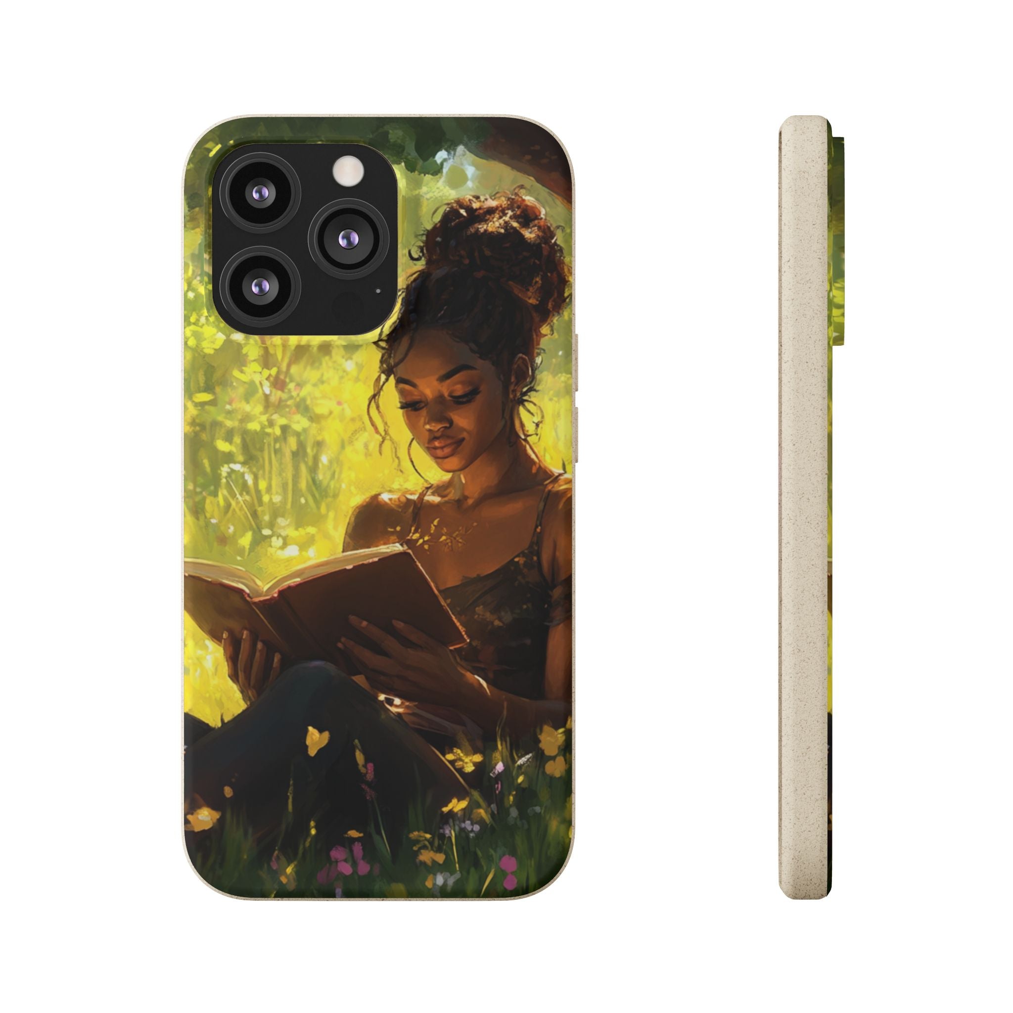Eco-Friendly Biodegradable Phone Case with Black Woman Reading