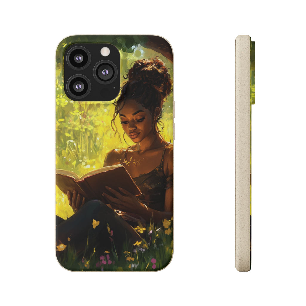 Eco-Friendly Biodegradable Phone Case with Black Woman Reading