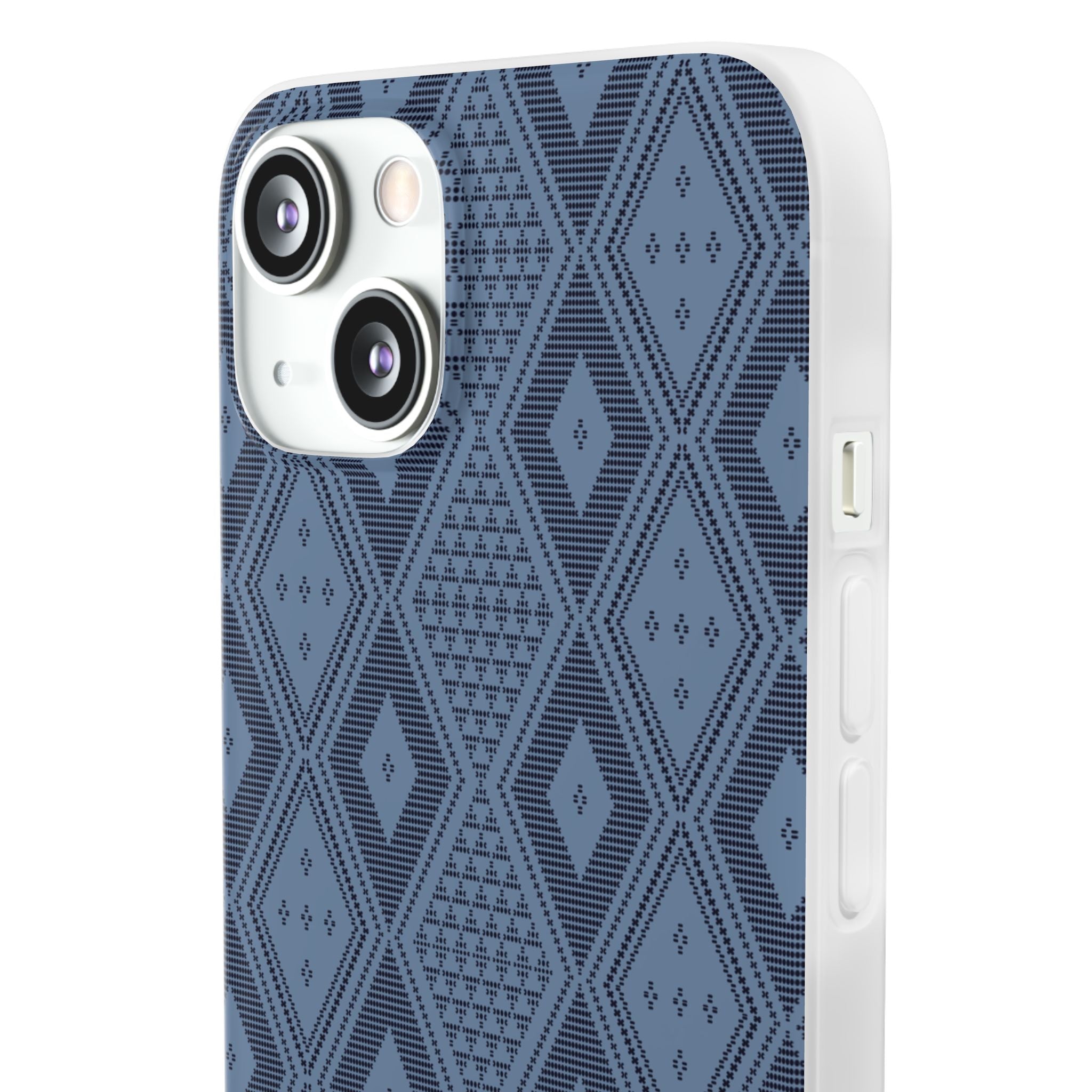 Blue geometric pattern inspired in Guinea Bissau Panu di Pinti fabric, stylish Flexi Cases, designed to elevate your phone's look while providing ultimate protection.