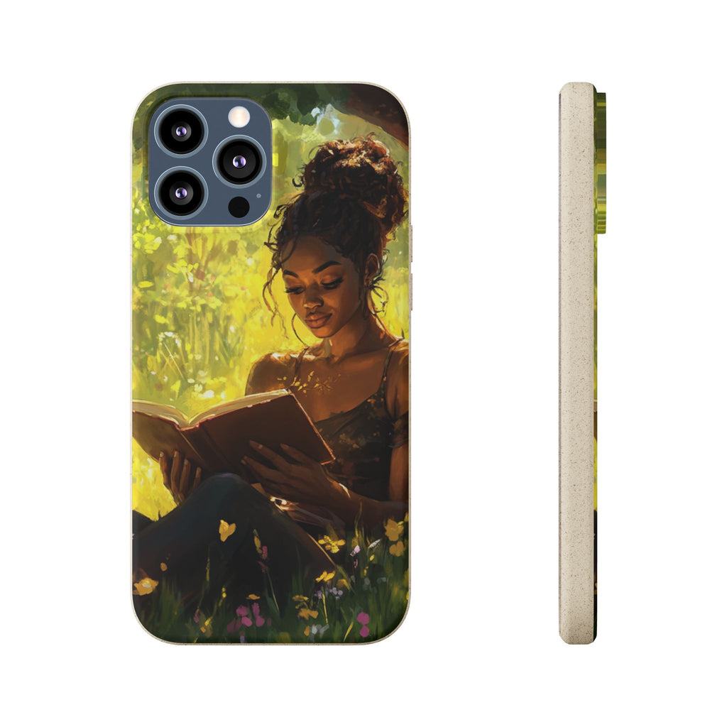 Eco-Friendly Biodegradable Phone Case with Black Woman Reading