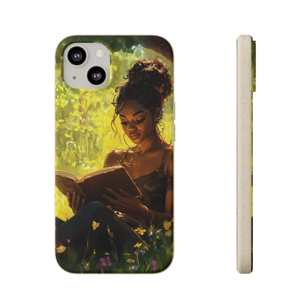 Eco-Friendly Biodegradable Phone Case with Black Woman Reading