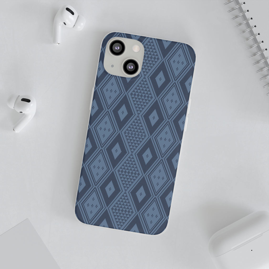 Blue geometric pattern inspired in Guinea Bissau Panu di Pinti fabric, stylish Flexi Cases, designed to elevate your phone's look while providing ultimate protection.