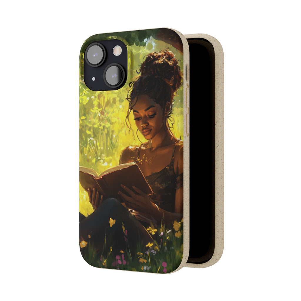 Eco-Friendly Biodegradable Phone Case with Black Woman Reading