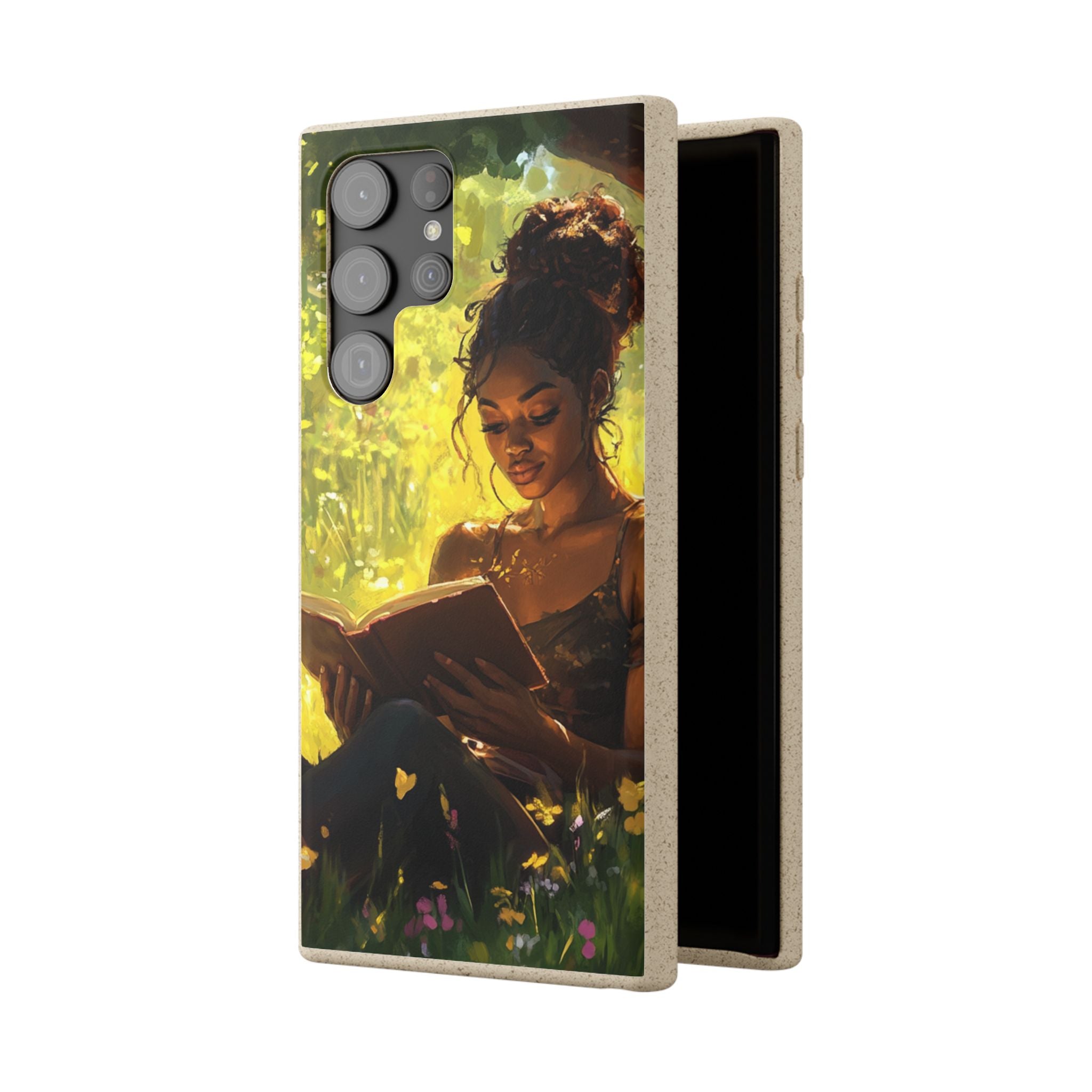 Eco-Friendly Biodegradable Phone Case with Black Woman Reading