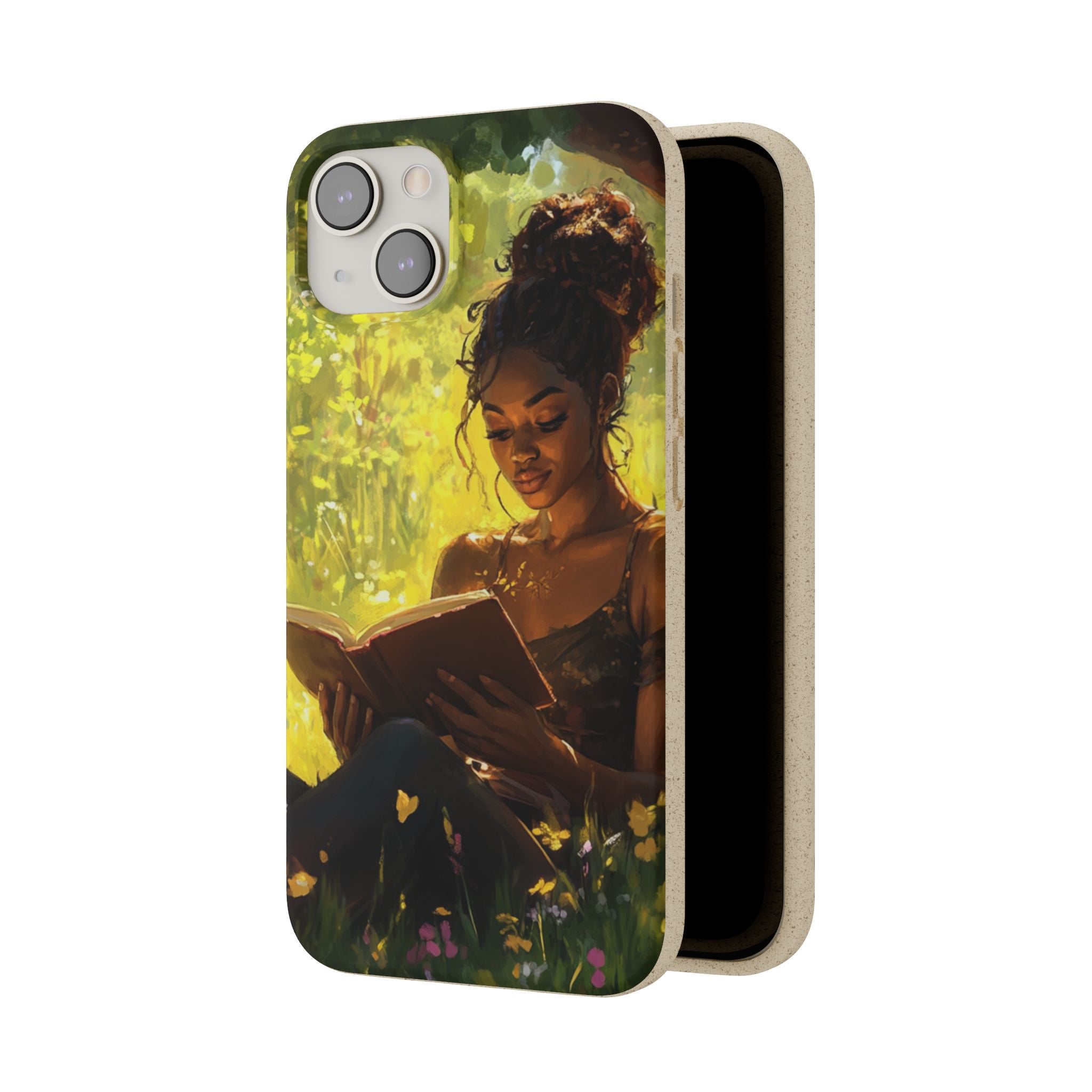 Eco-Friendly Biodegradable Phone Case with Black Woman Reading