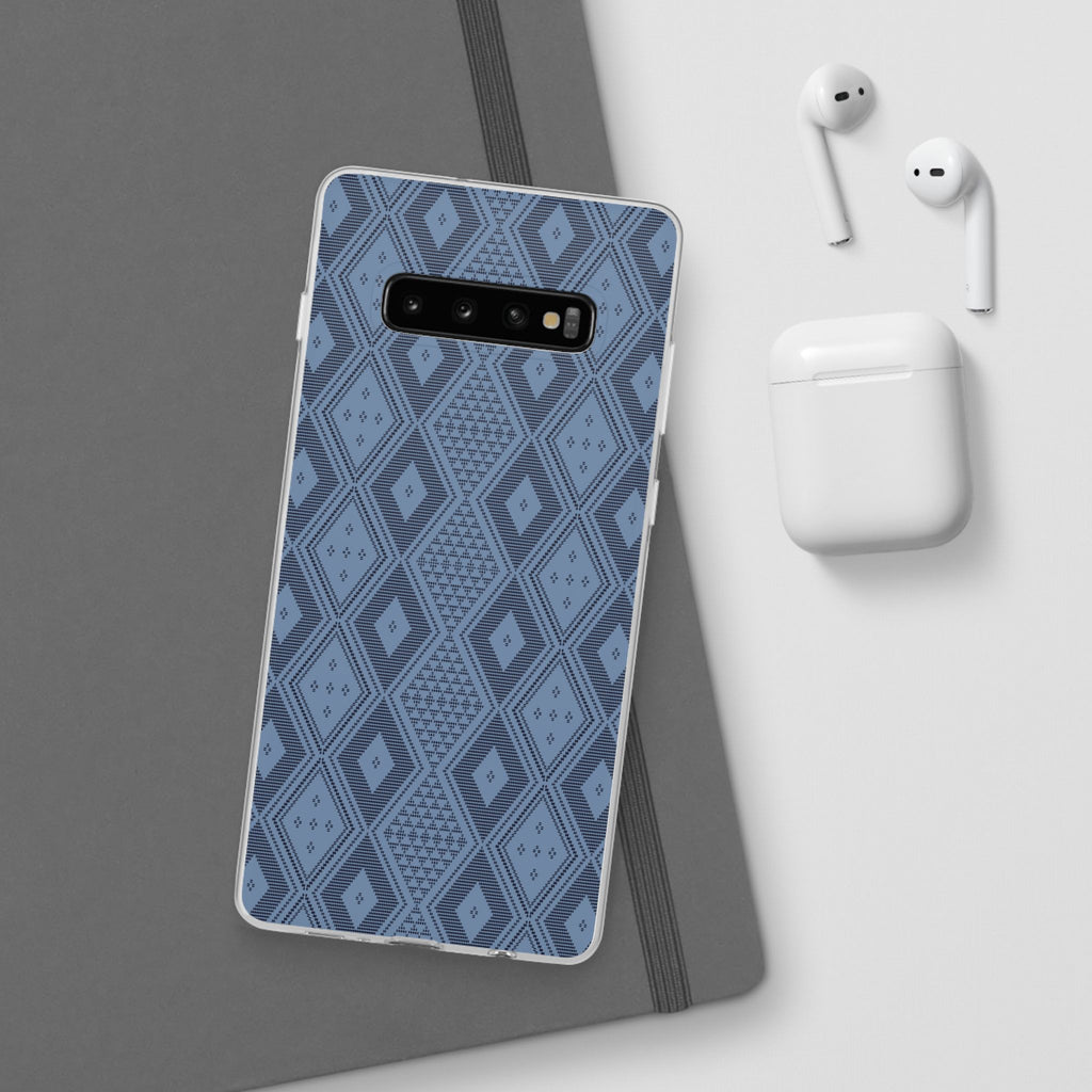 Blue geometric pattern inspired in Guinea Bissau Panu di Pinti fabric, stylish Flexi Cases, designed to elevate your phone's look while providing ultimate protection.