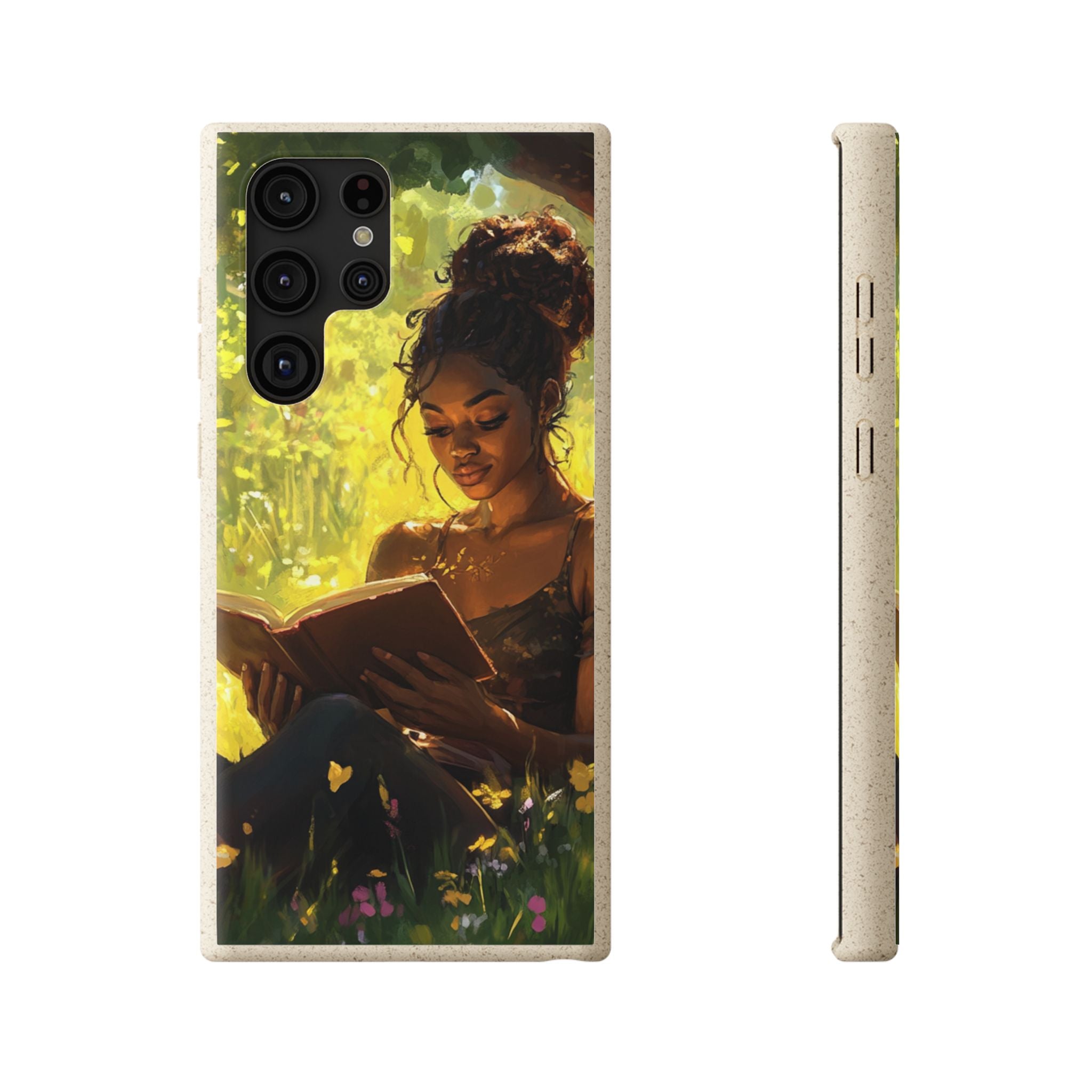 Eco-Friendly Biodegradable Phone Case with Black Woman Reading