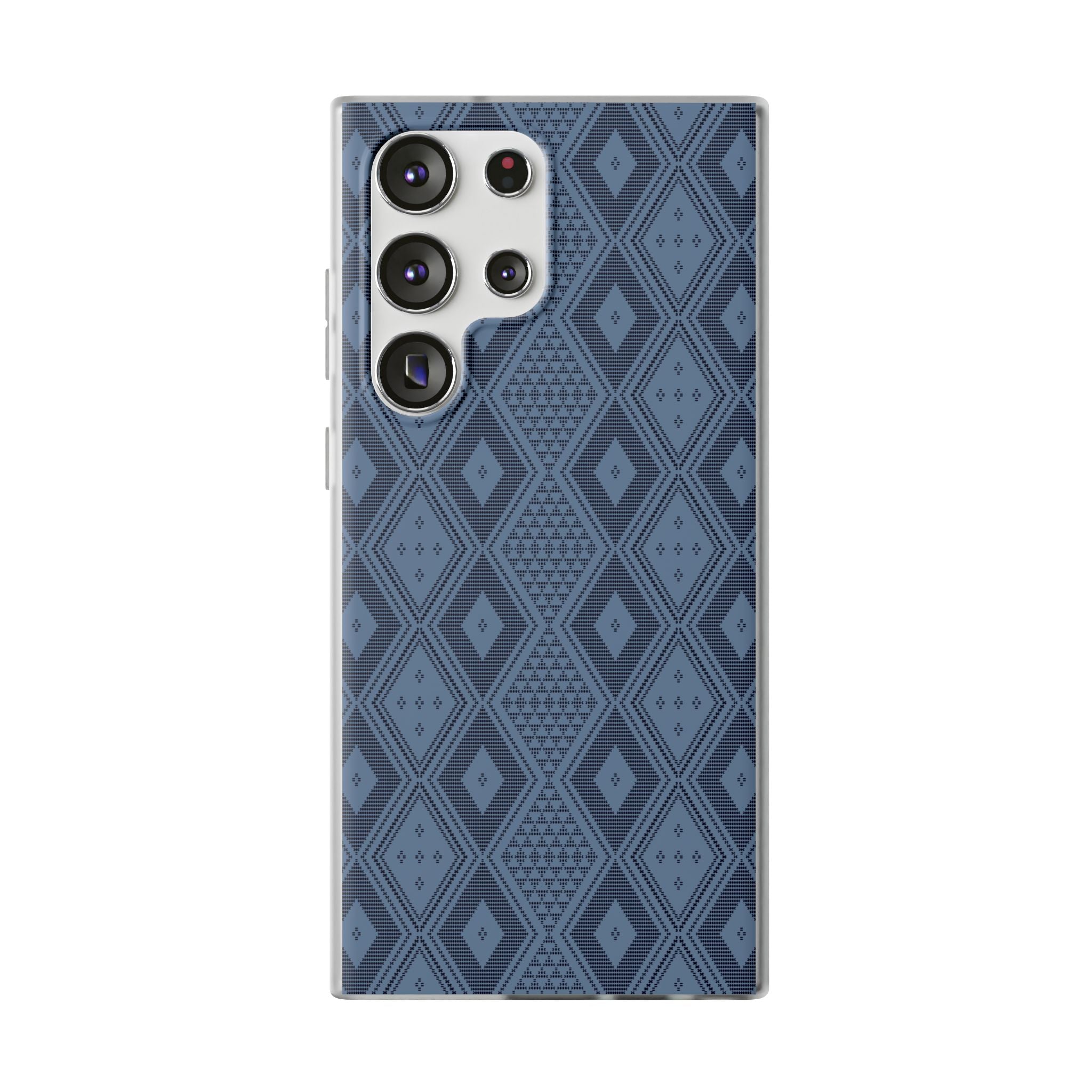 Blue geometric pattern inspired in Guinea Bissau Panu di Pinti fabric, stylish Flexi Cases, designed to elevate your phone's look while providing ultimate protection.