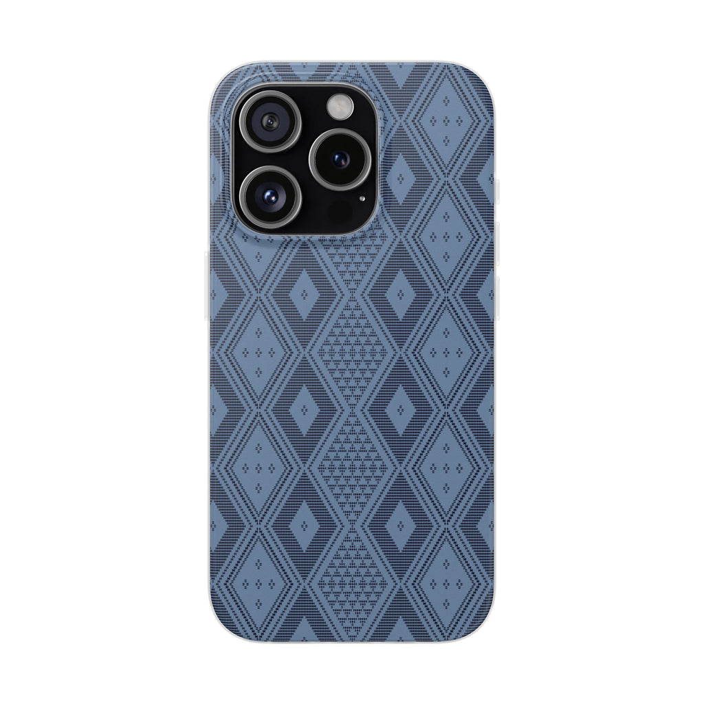 Blue geometric pattern inspired in Guinea Bissau Panu di Pinti fabric, stylish Flexi Cases, designed to elevate your phone's look while providing ultimate protection.