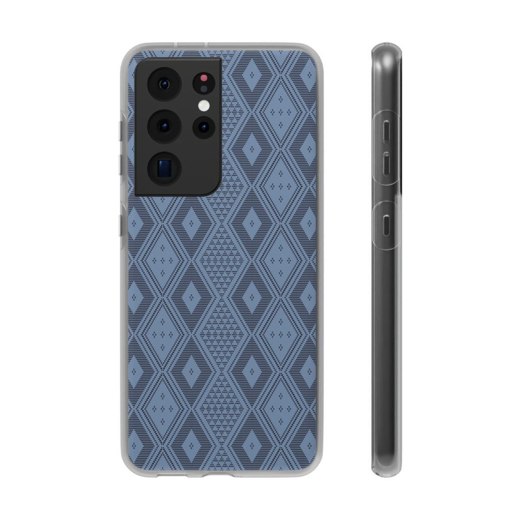 Blue geometric pattern inspired in Guinea Bissau Panu di Pinti fabric, stylish Flexi Cases, designed to elevate your phone's look while providing ultimate protection.