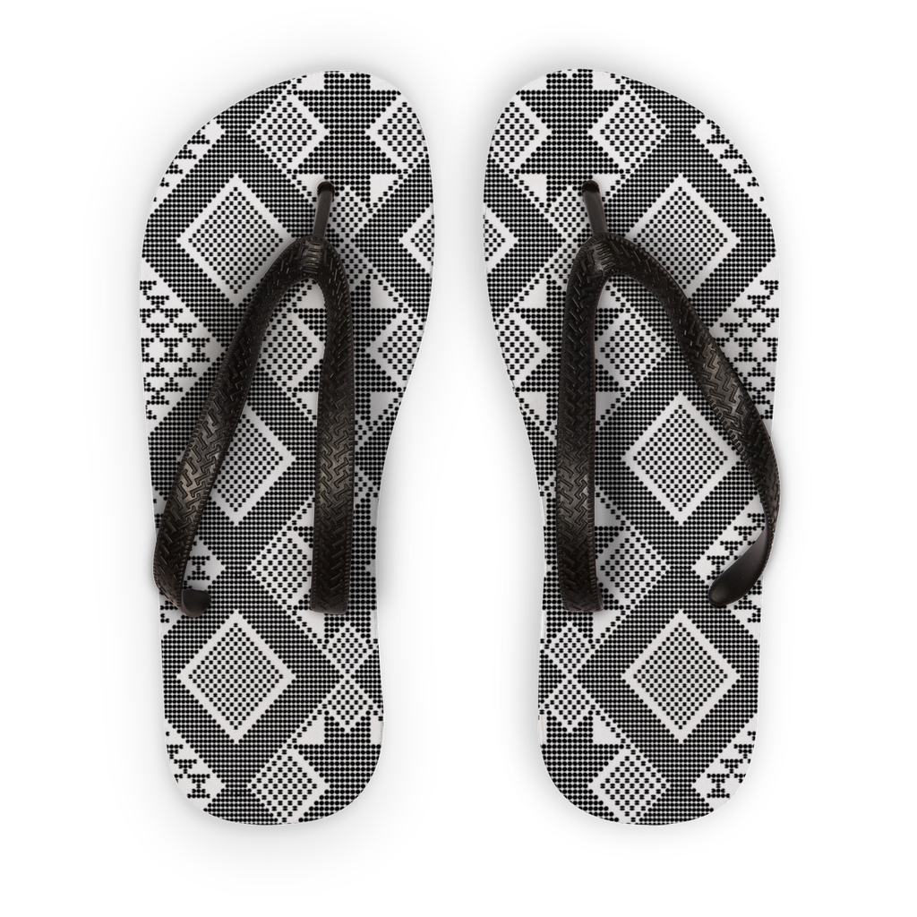 Black & white Adult flip flop with black strap