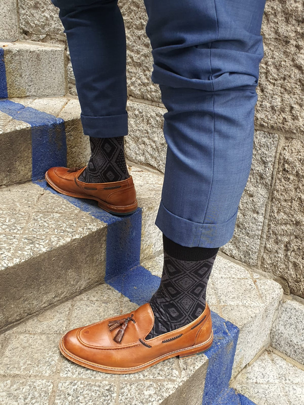 Dark Blue sock inspired by Guinea-Bissau panu di pinti pattern